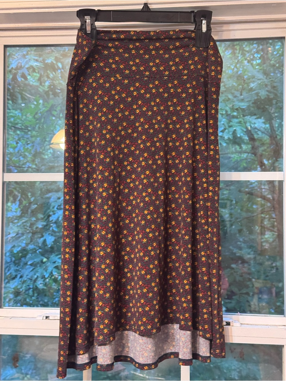 LuLaRoe Maxi Skirt Womens Large Dark Floral Fall Cottagecore Boho Stretch -0152